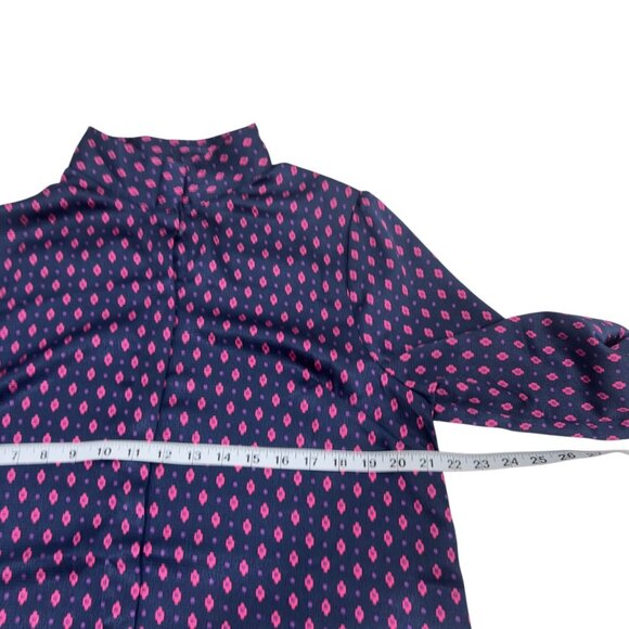Appleseeds Womens Satin Navy & Pink Patterned Button-Down Blouse SZ 16 High Neck - Picture 4 of 13